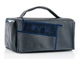 Picture of Faux Leather Esrog Box Holder Fur Geometric Design Navy